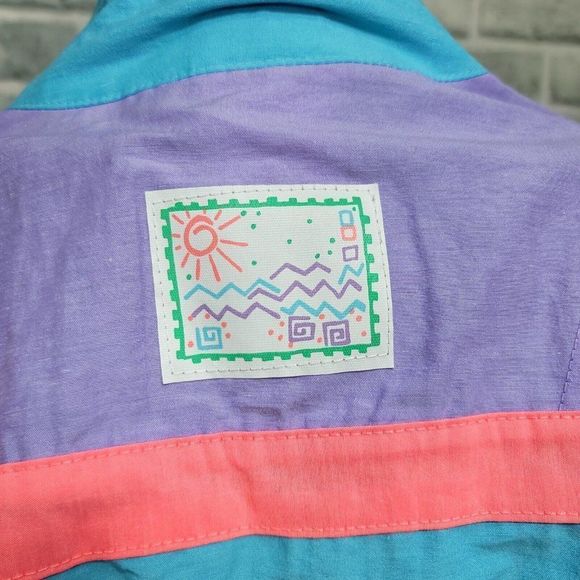 Vintage 80s Sportswear Bay Club Active Petites M Pastel Jacket Neon Windbreaker - Picture 5 of 9